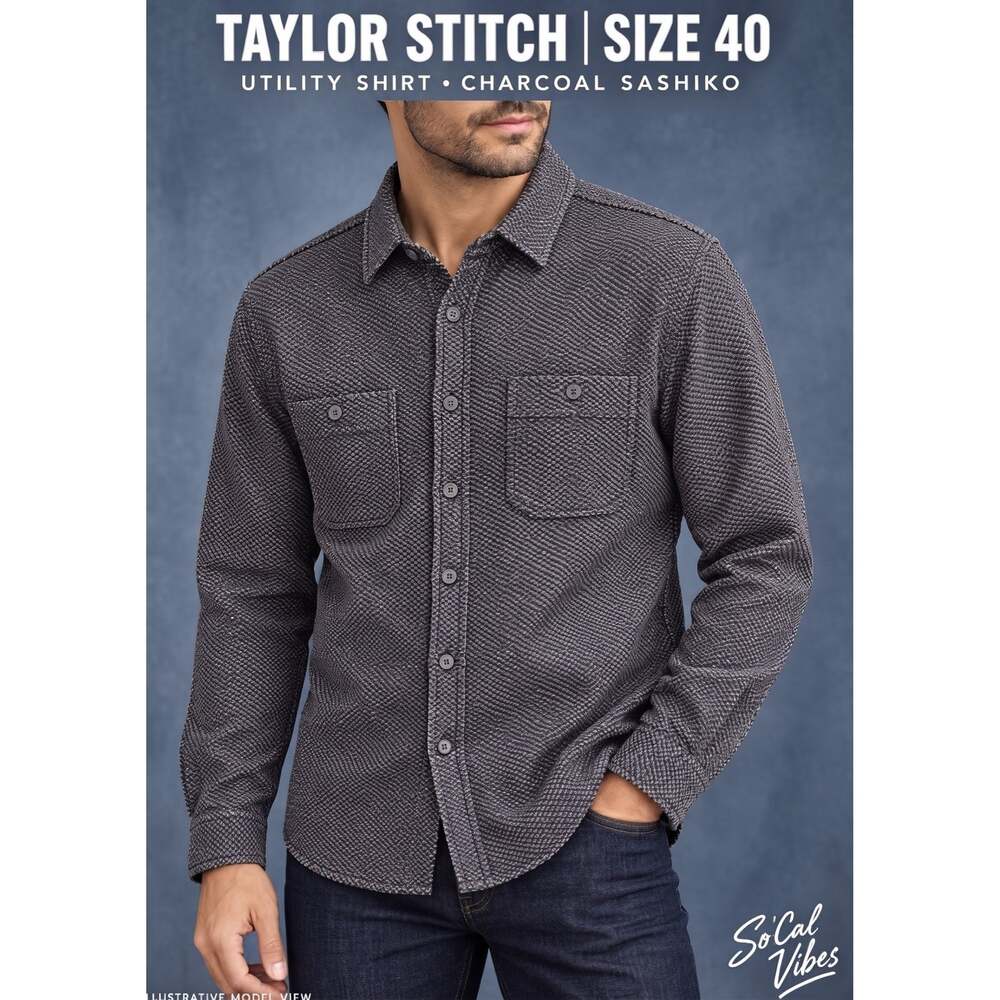 Taylor Stitch Utility Shirt Charcoal Sashiko 40 Medium NWT